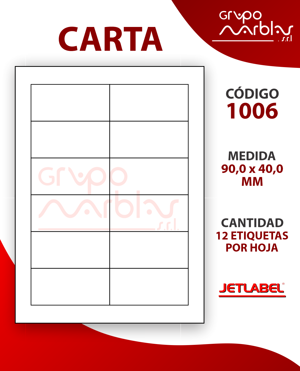 Código 1006 Jetlabel Med. 90,0 x 40,0 MM