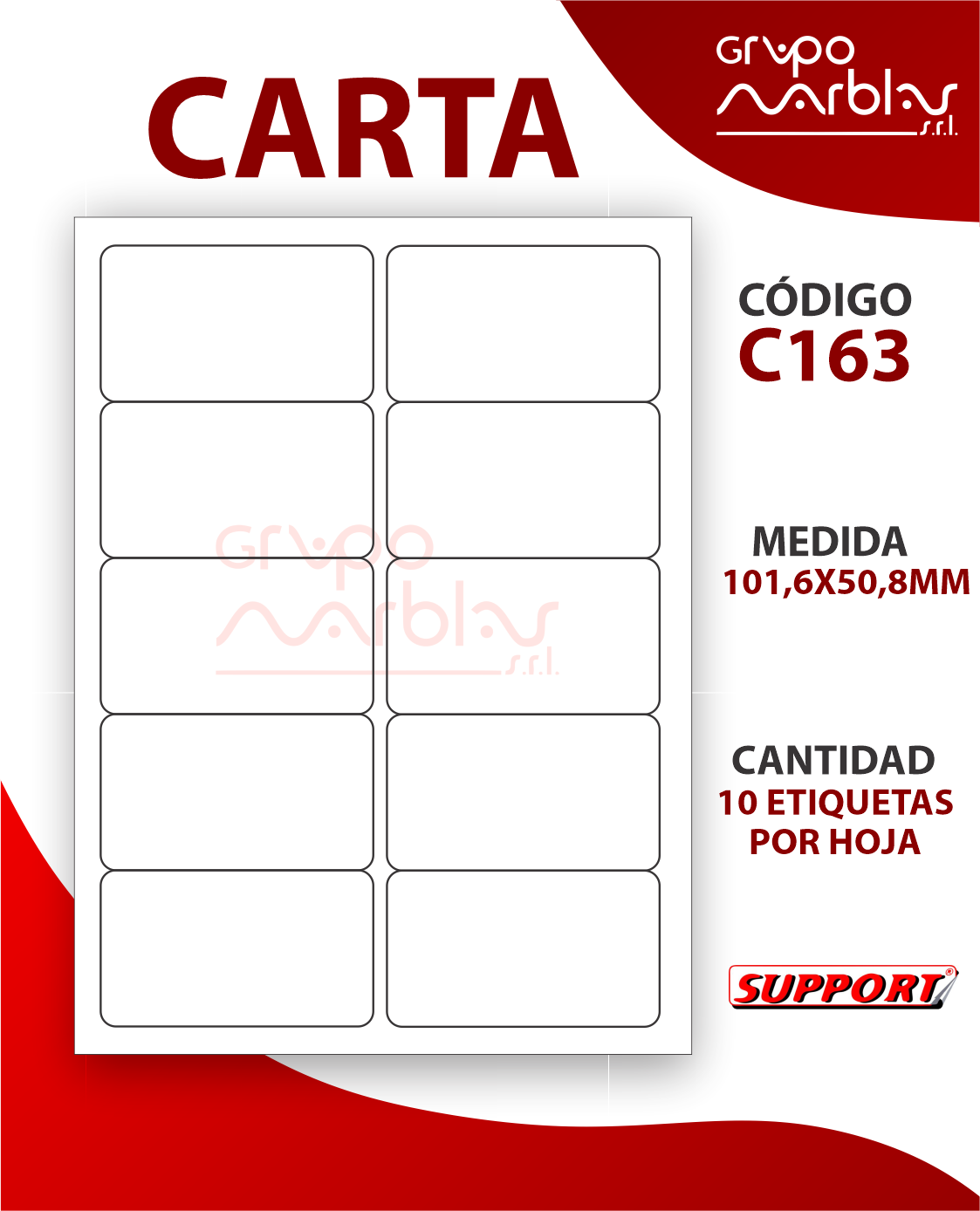 Código C163 Support Med. 101,6 x 50,8 MM