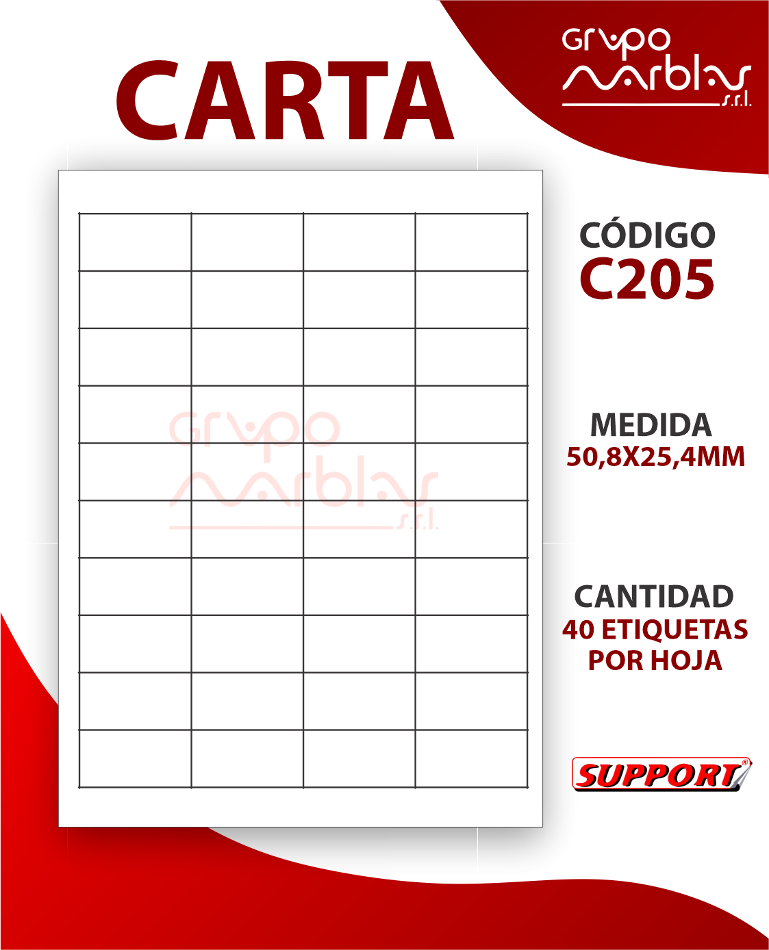 Código C205 Support Med. 50,8 x 25,4 MM