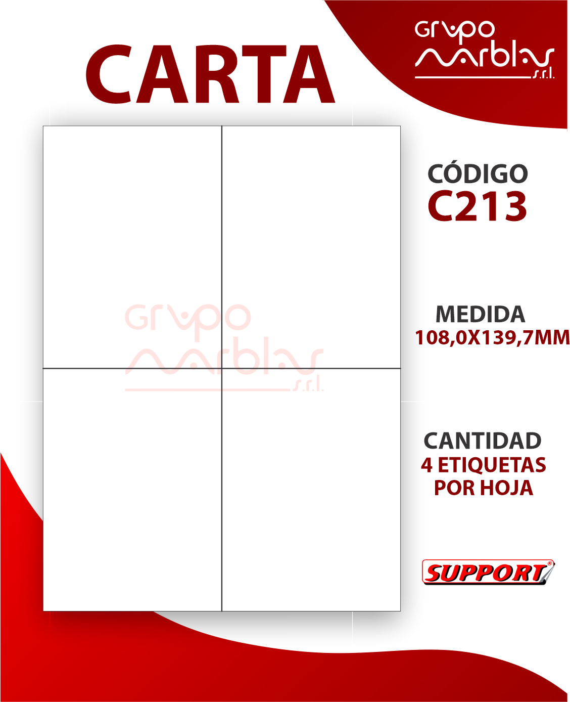Código C213 Support Med. 108,0 x 139,7 MM